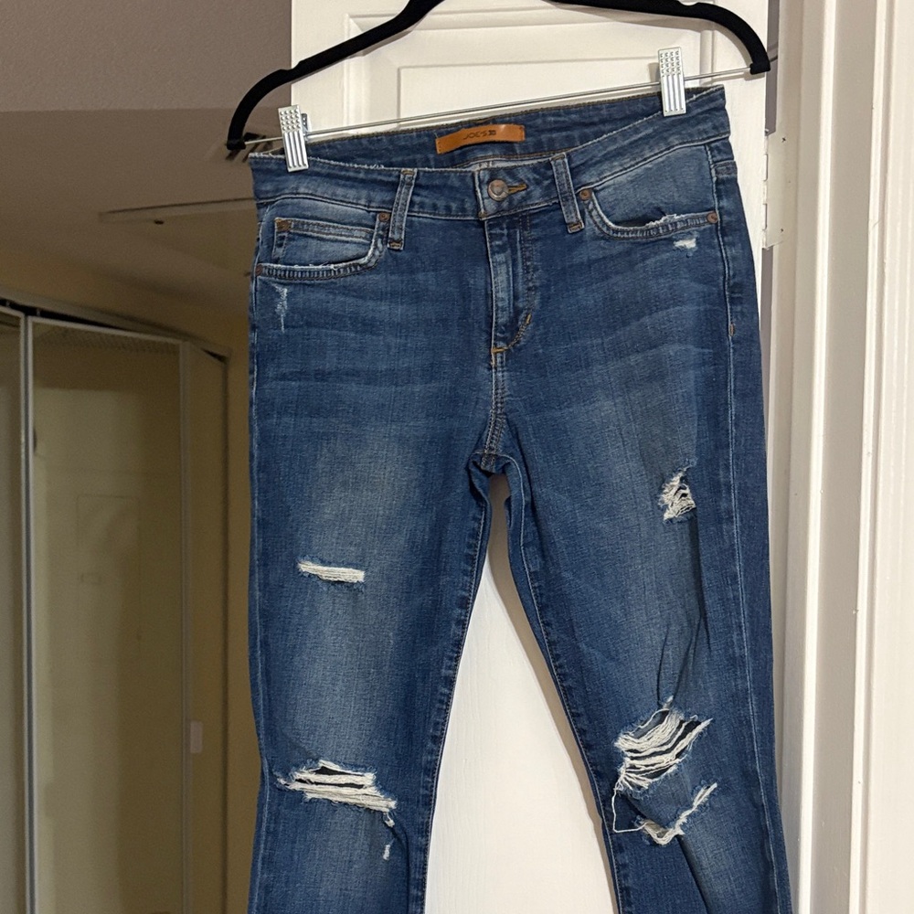 Joe's Jeans “The Icon” Mid Rise Distressed Blue Skinny Jeans
